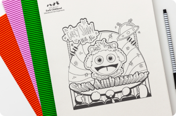 Children’s coloring sheet with imagery from The Early Show with Alax.